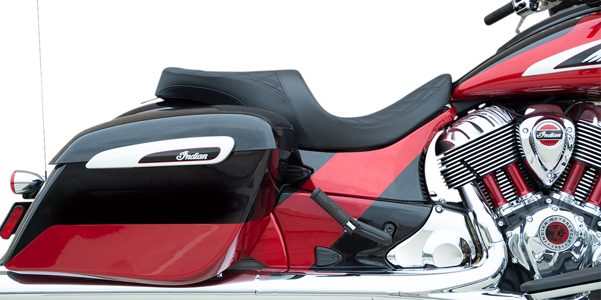 DRAG SPECIALTIES Low Profile Touring Seat - Double Diamond - Black Stitch - Solar Reflective - '14-'22 Indian 0810-2274