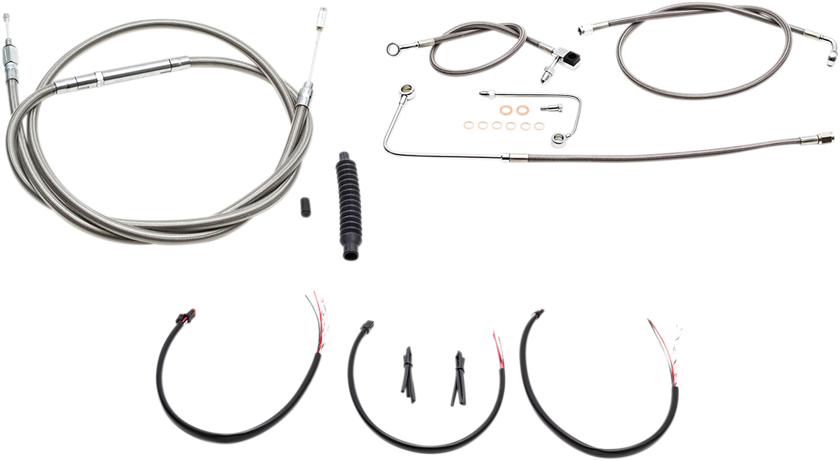 LA CHOPPERS Handlebar Cable/Brake Line Kit - Complete - 15" - 17" Ape Hanger Handlebars - Stainless LA-8151KT2B-16