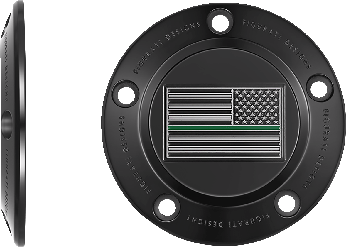 FIGURATI DESIGNS Timing Cover - 5 Hole - American - Green Line - Black FD72-TC-5H-BLK