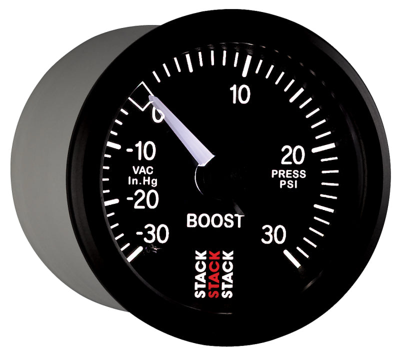 Autometer 52mm Stack Instruments -30INHG to +30PSI Mechanical Boost Gauge - Black ST3112