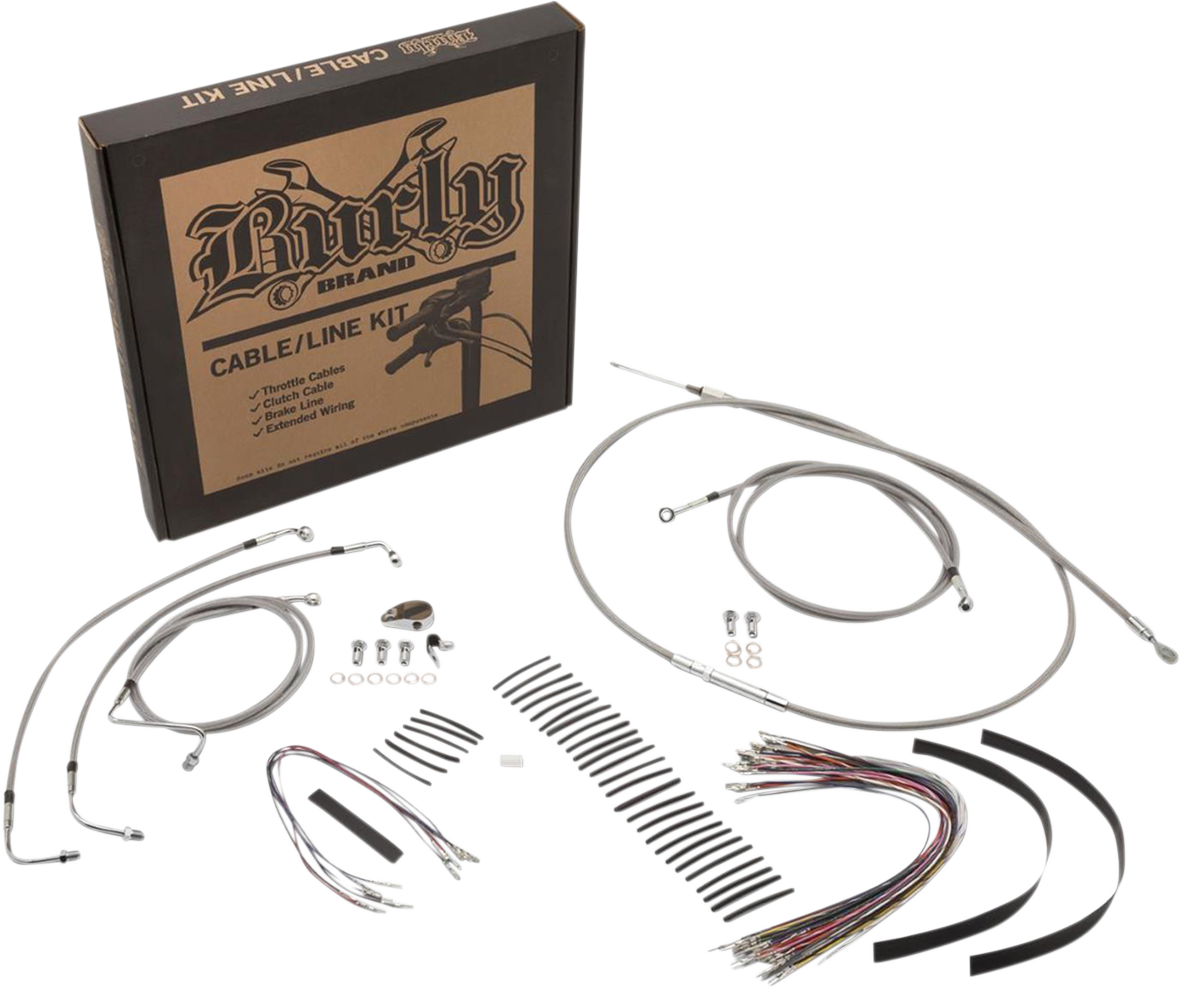 BURLY BRAND Handlebar Cable/Brake Line Kit - Complete - 15" Ape Hanger Handlebars - Stainless Steel B30-1105