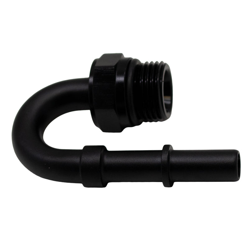 DeatschWerks 8AN ORB Male to 3/8in Male EFI Quick Connect Adapter 180-Degree - Anodized Matte Black 6-02-0116-B