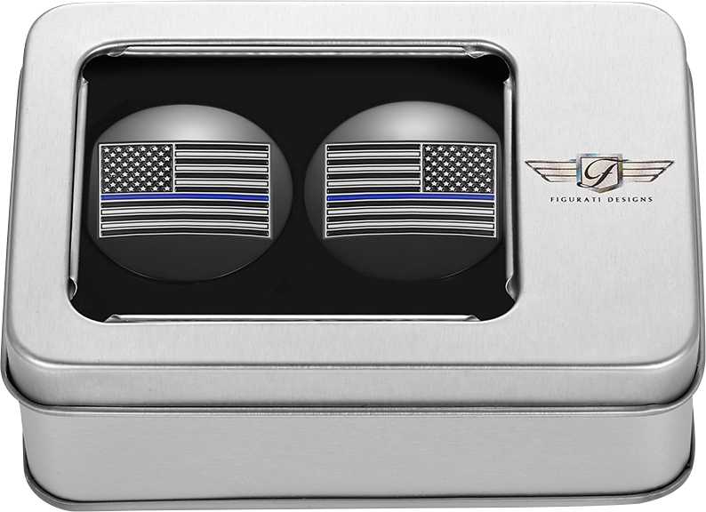 FIGURATI DESIGNS Swing Arm Covers - Blue Line American Flag - Custom - Black - Reversed FD71-AFBL-BLK