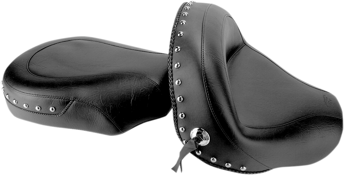 MUSTANG Seat - Wide - Touring - Without Backrest - Two-Piece - Chrome Studded - Black w/Conchos - VStar 950 76070