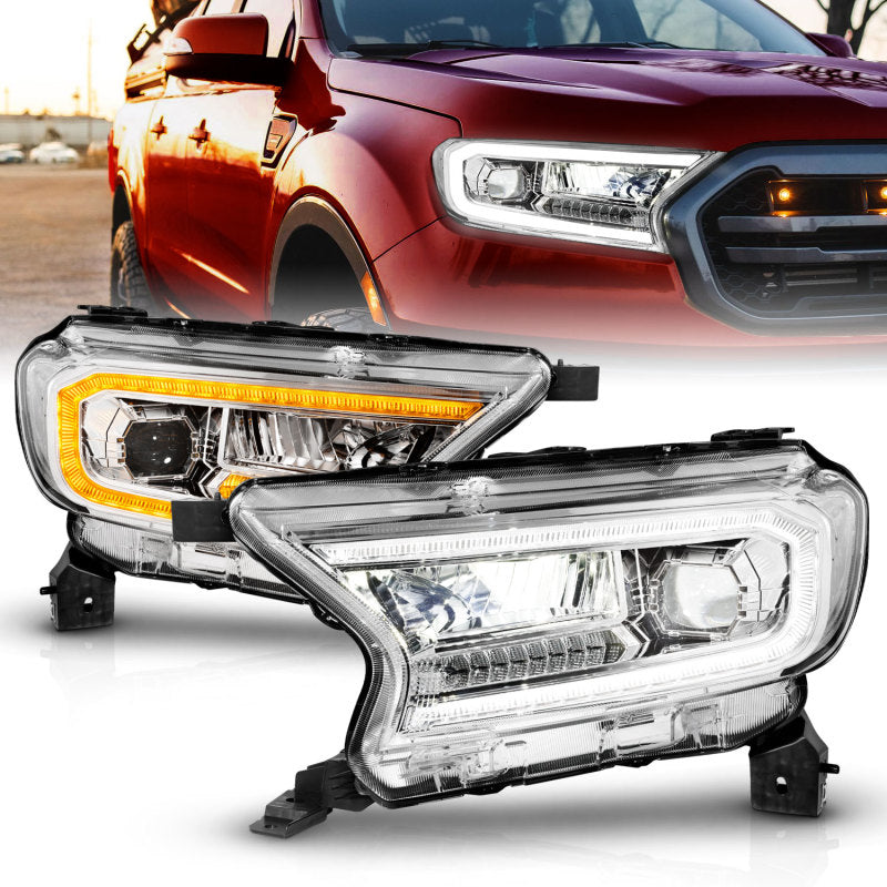 ANZO 19-23 Ford Ranger Full LED Projector Headlights w/ Initiation & Sequential - Chrome 111614