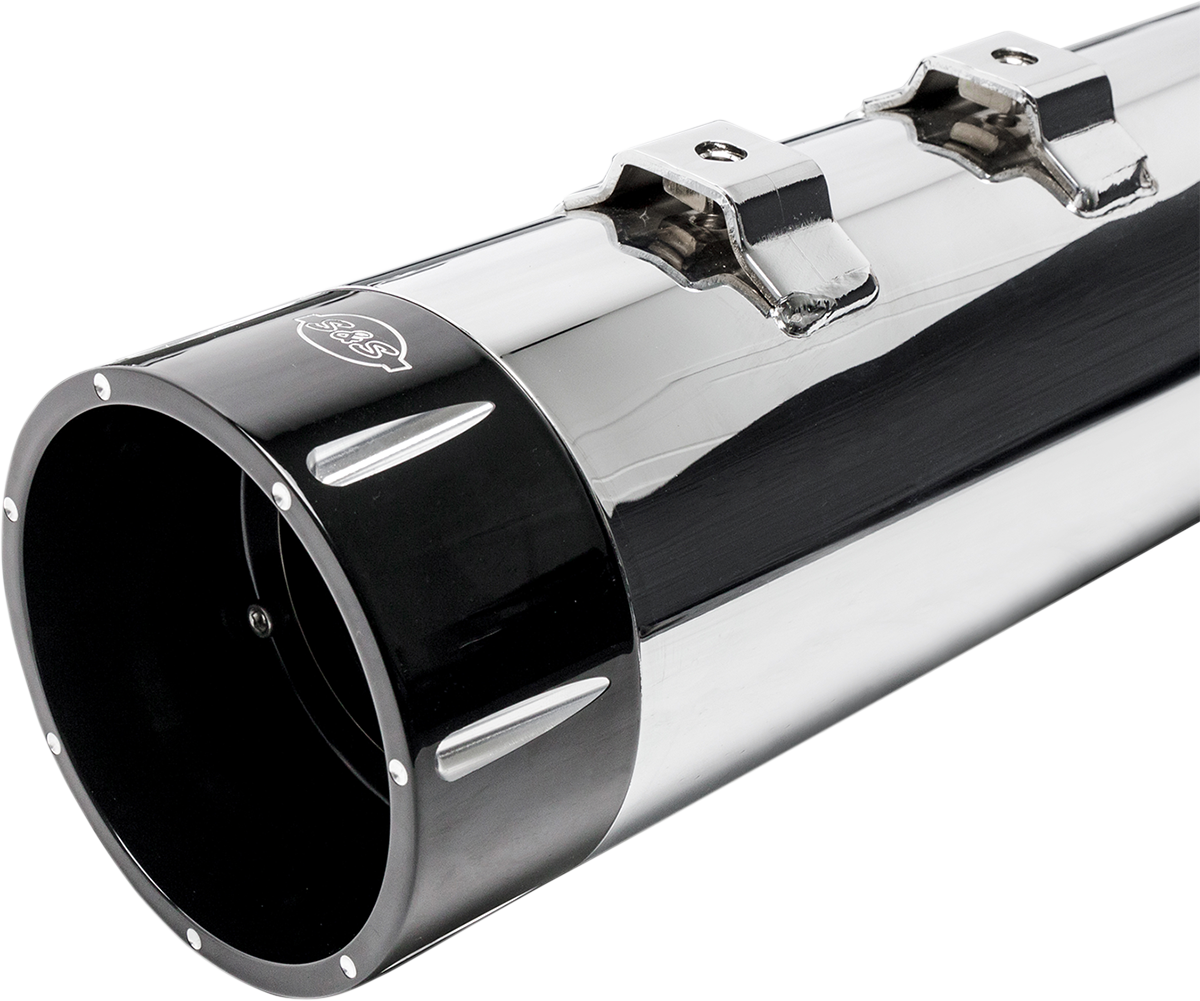 S&S CYCLE MK45 Mufflers - Chrome - Black Tracer S/B CHR W/BLK END CAPS 550-0668