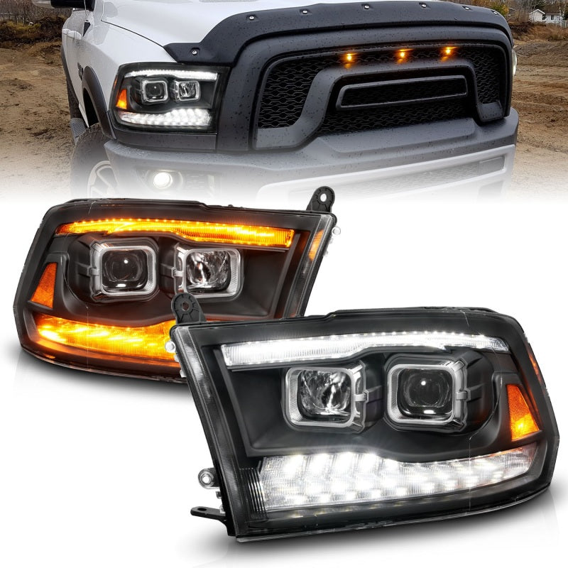 ANZO 09-18 Dodge Ram 1500/2500/3500 Proj HL Headlights Switchback + Sequential - Black Amber 111611