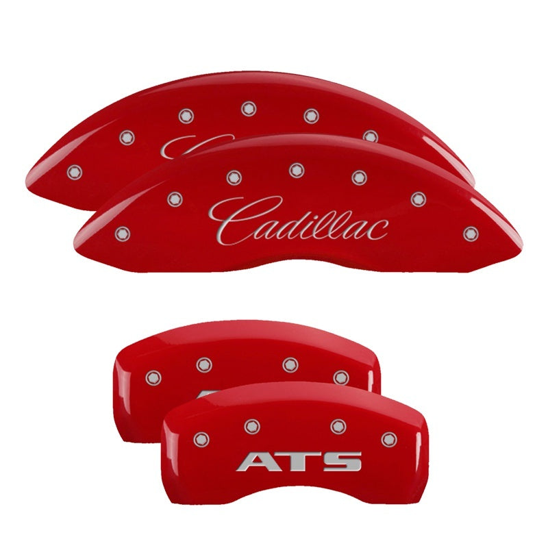 MGP 4 Caliper Covers Engraved Front Cadillac Engraved Rear ATS Red finish silver ch 35007SATSRD