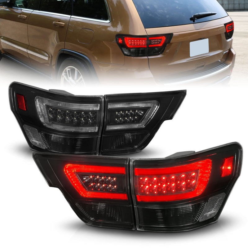 ANZO 11-13 Jeep Grand Cherokee LED Taillights w/ Lightbar Black Housing/Smoke Lens 4pcs 311440