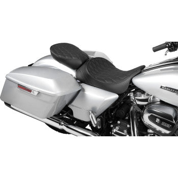 DRAG SPECIALTIES Rear Solo Seat - Wide - Double Diamond - Black Stitch - FL '97-'23 0801-1953