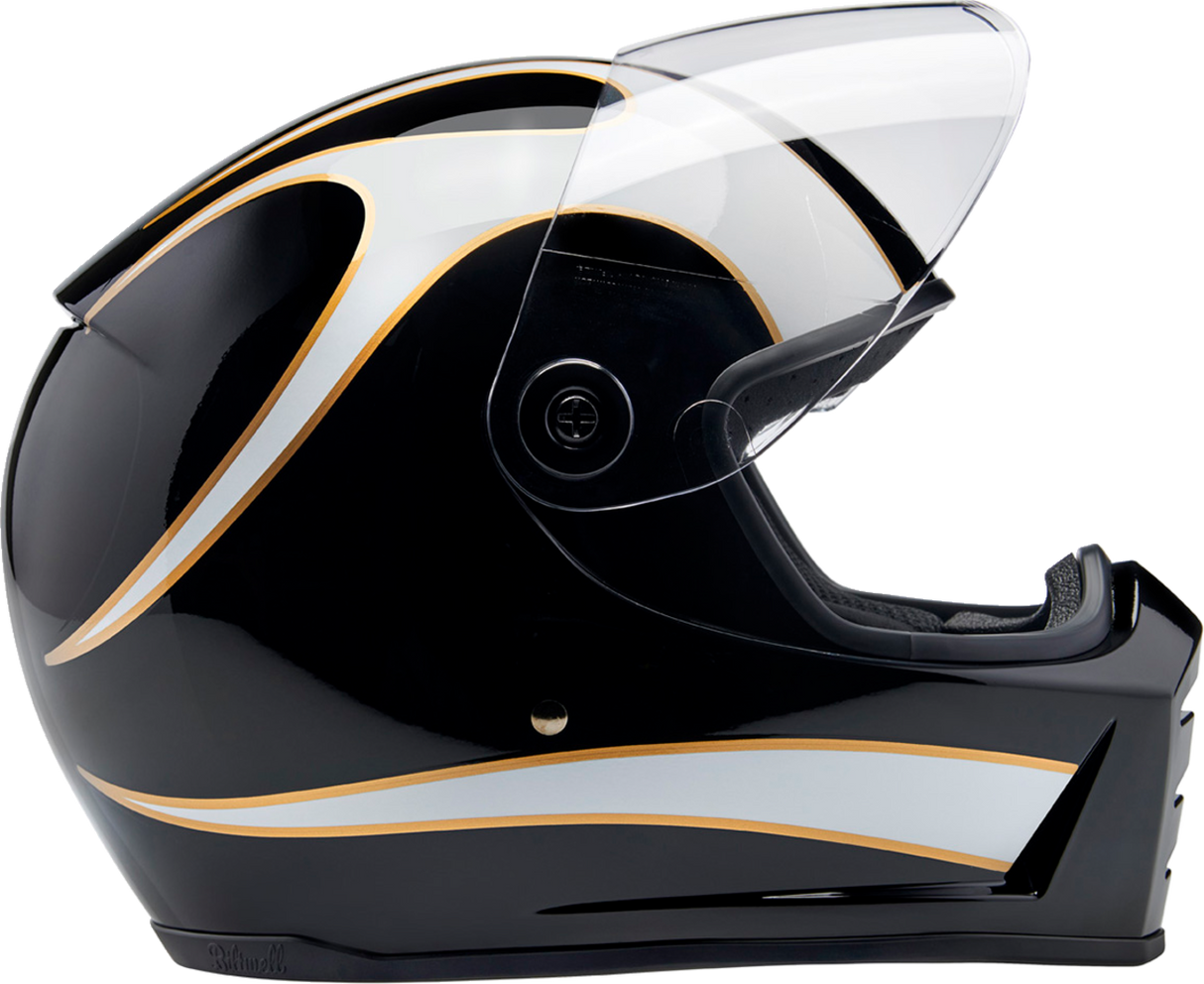 BILTWELL Lane Splitter Helmet - Gloss Black/White Flames - Large 1004-570-504