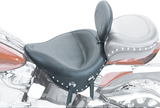 MUSTANG Wide Solo Seat - With Backrest - Black - Studded W/Concho - Softail '84-'99 79104