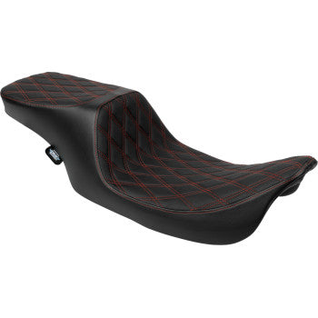 DRAG SPECIALTIES SEATS Predator 2-Up Seat - Vinyl - Double Diamond - Red Stitching - w/o Backrest - FL '97-'07  0801-1998