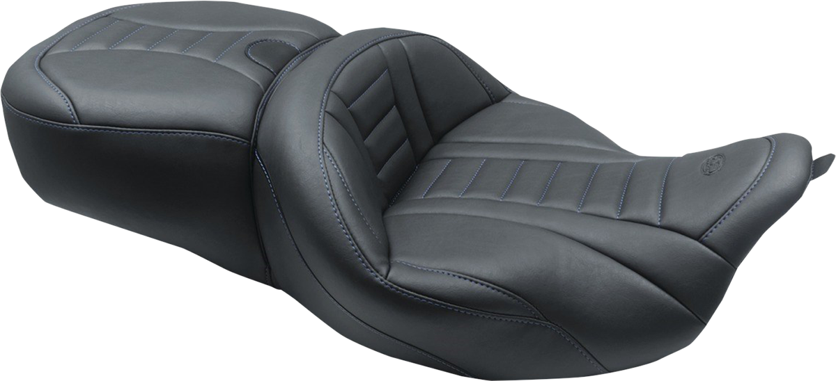 MUSTANG One-Piece Deluxe Touring Seat - Black w/ Sky Blue Stitching 79006SB