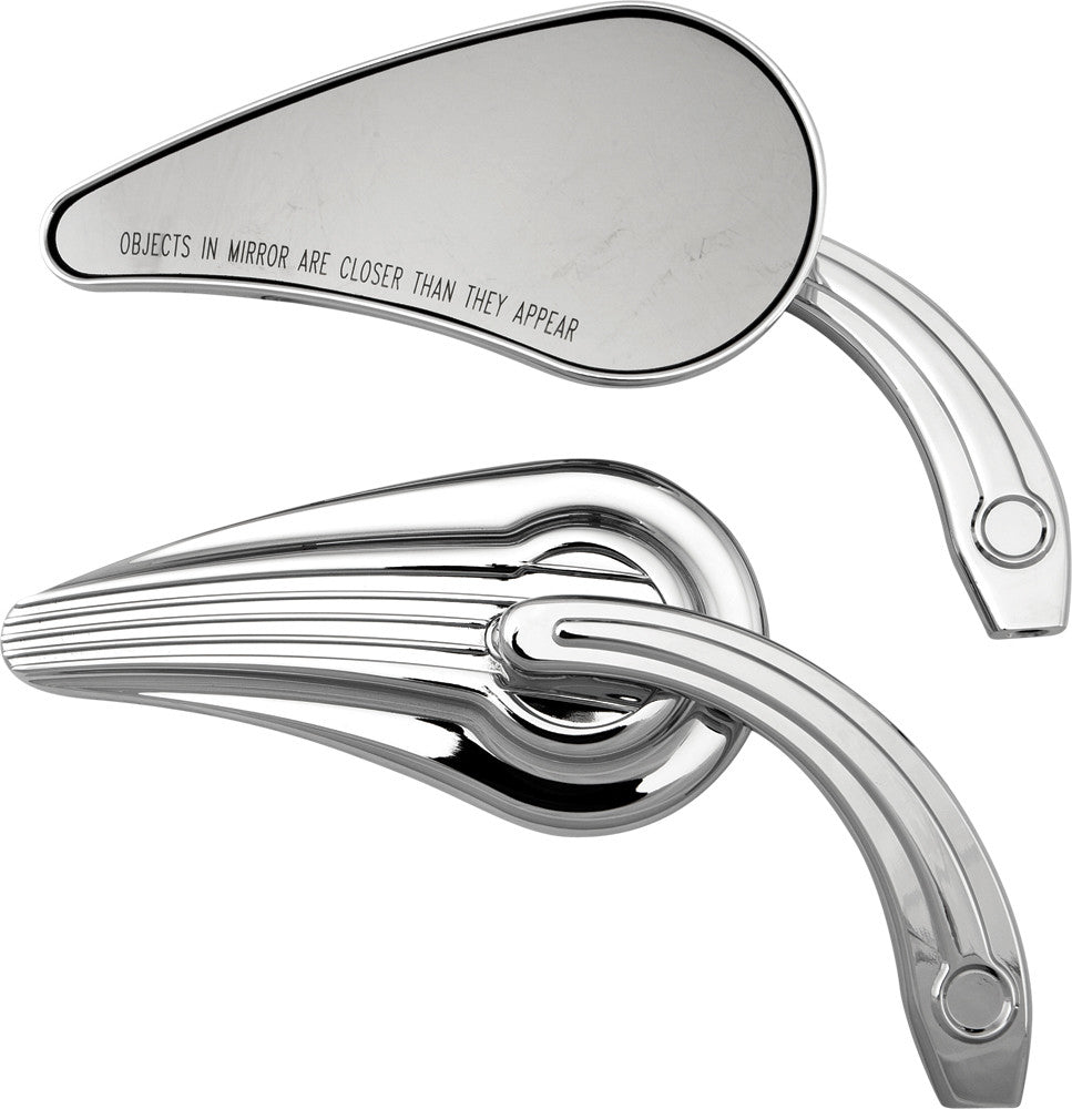 HARDDRIVE Caudal Fin Mirror Set W/Raised Rib Stem Chrome M60-6299