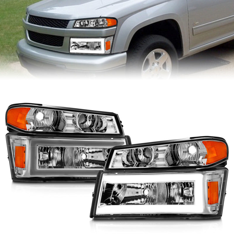 ANZO 04-12 GM Colorado/Canyon/I-Series Crystal Headlights - w/ Light Bar Chrome Housing 4pcs 111559