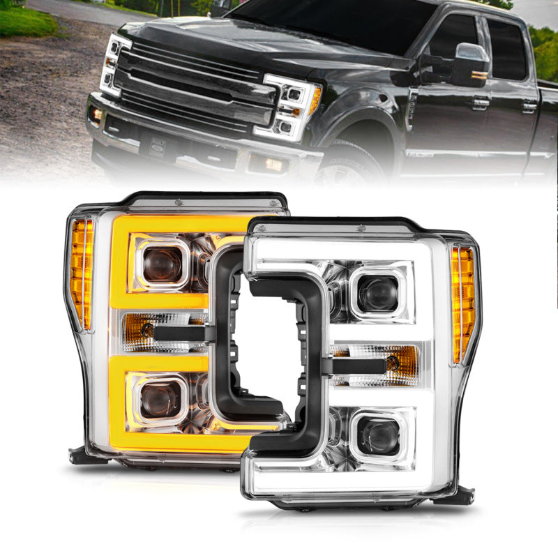 ANZO 17-19 Ford F-250/350/450 SD (w/o Factory LED HL) LED Proj Headlights w/Light Bar Switchback Chr 111578