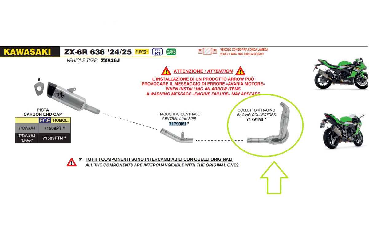 71791MI Arrow header ZX-6R 636 2024- 2025 Racing Collector Stainless Steel