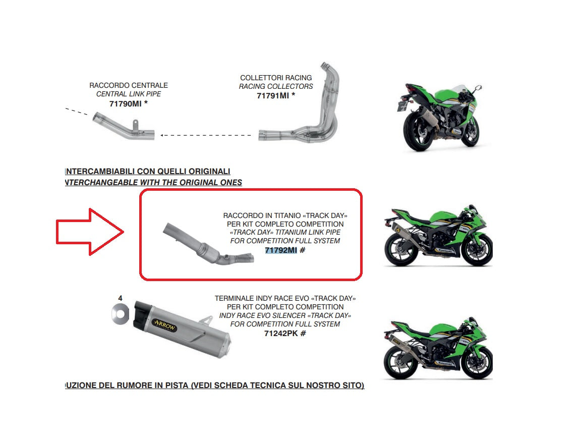 71792MI Arrow middle pipe ZX-6R 636 2024-25 TITANIUM ""TRACK DAY"" LINK PIPE FOR COMPETITION FULL SYSTEM