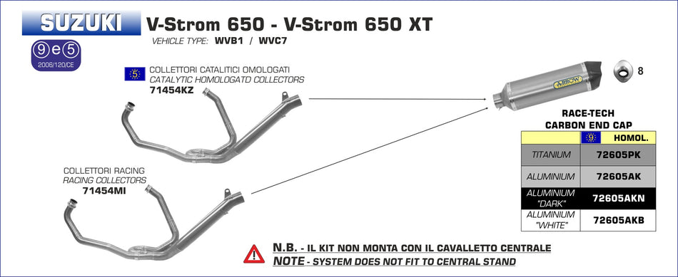 Arrow Homologated Aluminium Race-Tech Silencer With Carbon End Cap For Arrow Collectors V-STROM 650 2017/2018 72622ak
