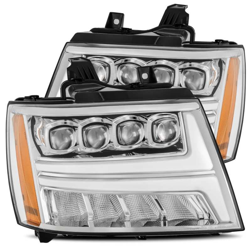 AlphaRex 07-13 Chevy Avalanche NOVA LED Proj Headlights Plank Style Design Chrome w/Activ Light/DRL 880286