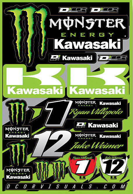 D-COR Decal Sheet Team Monster Energy Kawasaki 12"X18" 40-20-114