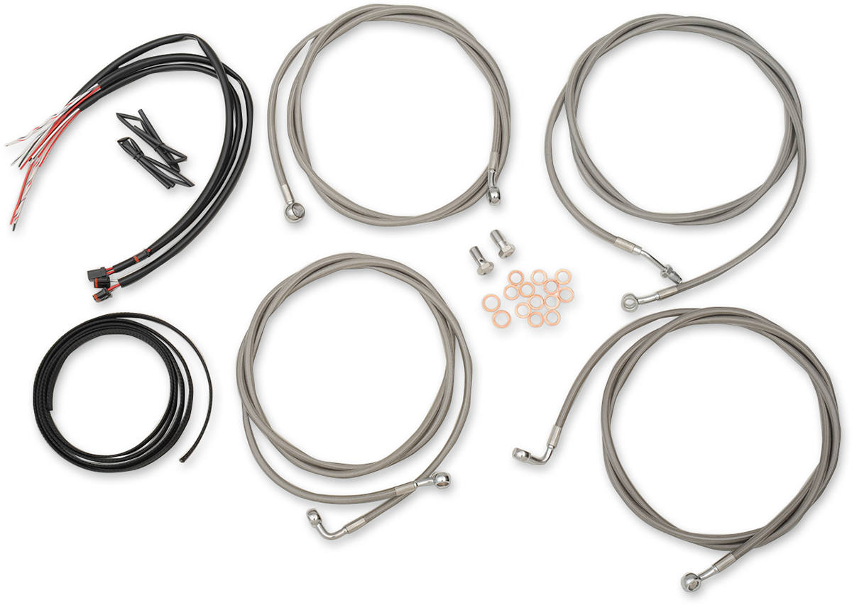 LA CHOPPERS Handlebar Cable/Brake Line Kit - Complete - 15" - 17" Ape Hanger Handlebars - Stainless LA-8054KT2-16