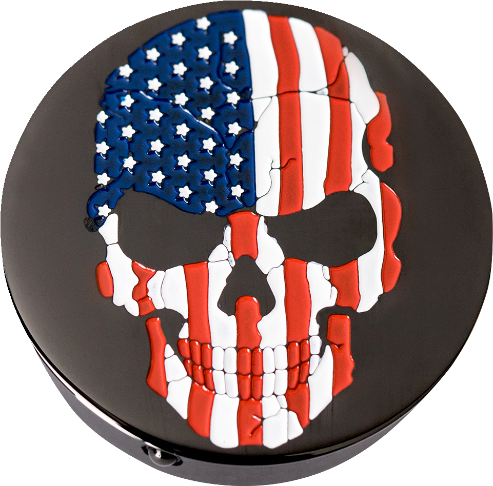 FIGURATI DESIGNS Swing Arm Covers - Red/White/Blue Flag Skull - Custom - Black FD25-AFSKULL-BK