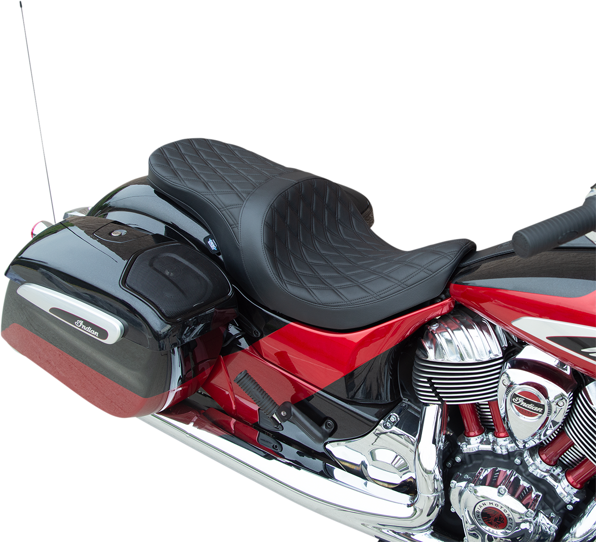 DRAG SPECIALTIES Low Profile Touring Seat - Double Diamond - Black Stitch - Solar Reflective - '14-'22 Indian 0810-2274