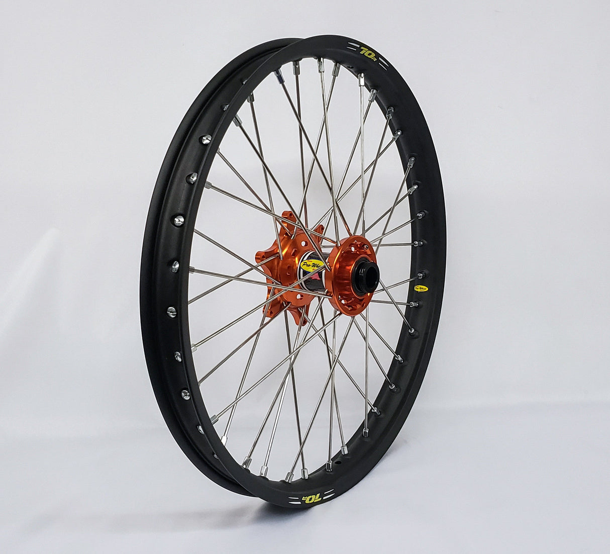 PRO-WHEEL Wheel Front 1.40x17 Orange Hub Blk Rim/Sil Spoke/Sil Nipple 23-3076211