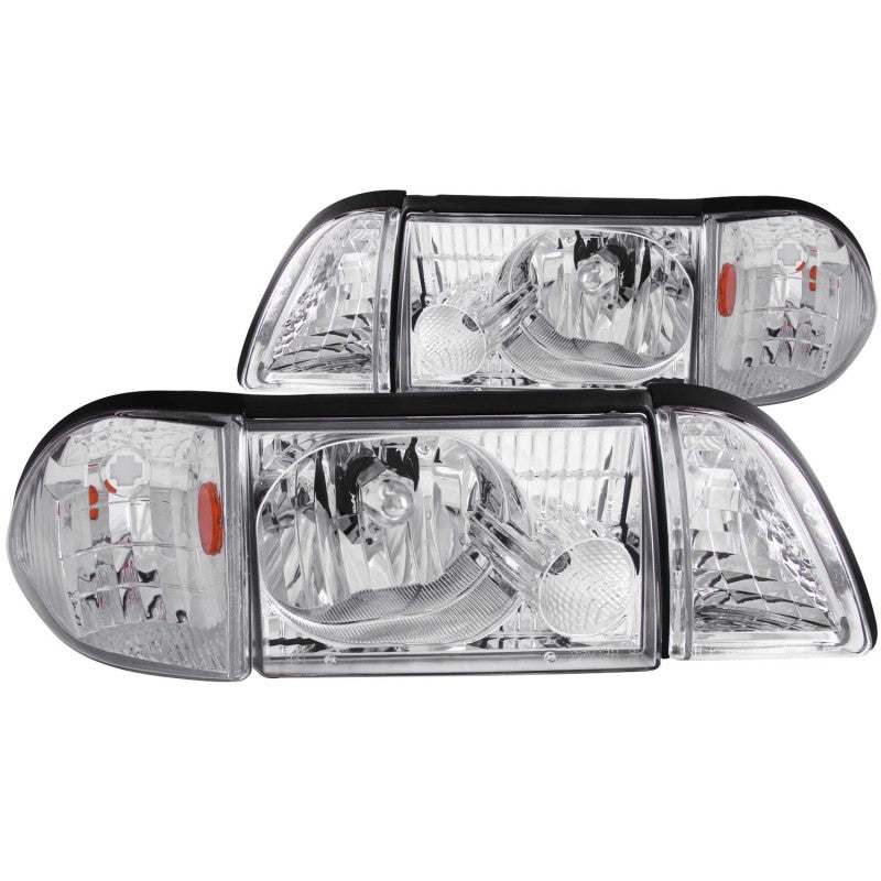 ANZO 1987-1993 Ford Mustang Crystal Headlights Chrome w/ Corner Lights 2pc 121195