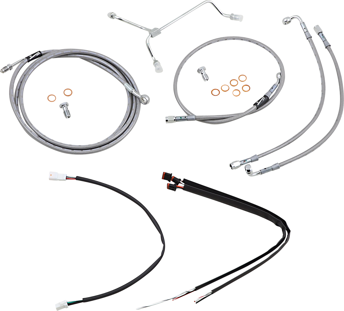 BURLY BRAND Handlebar Cable/Brake Line Kit - Complete - 14" Ape Hanger Handlebars - Stainless Steel B30-1164