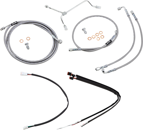 BURLY BRAND Handlebar Cable/Brake Line Kit - Complete - 14" Ape Hanger Handlebars - Stainless Steel B30-1164