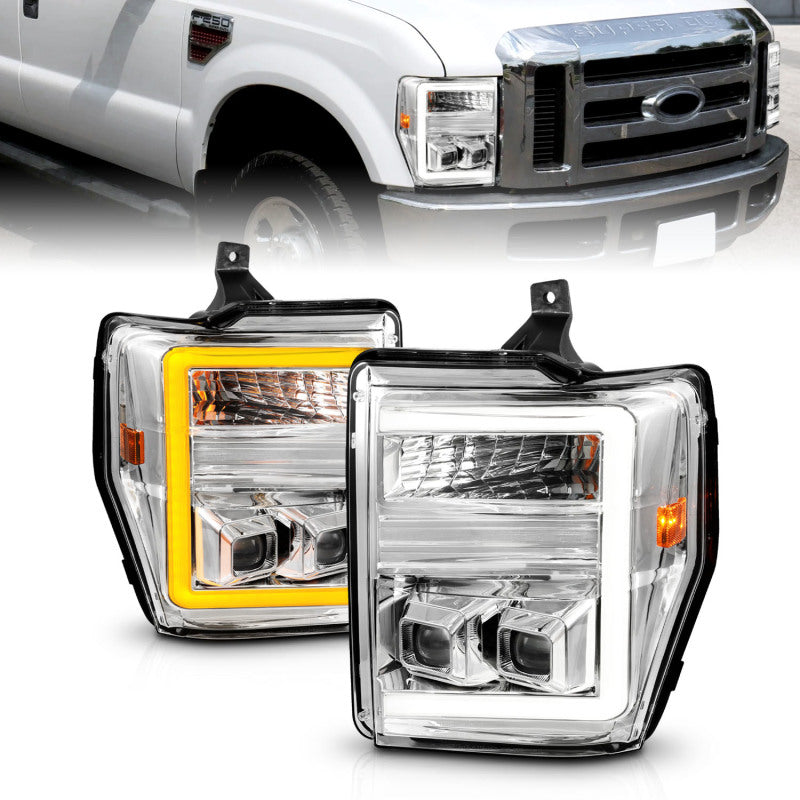 ANZO 08-10 Ford F-250 - F-550 Super Duty Projector Headlights w/ Light Bar Switchback Chrome Housing 111587