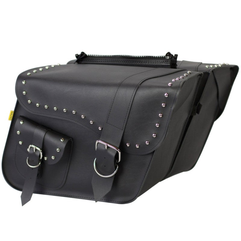 Willie & Max Universal Ranger Studded Large Slant Saddlebags (16 in L x 11 in H x 6.5 in W) - Black 58750-01