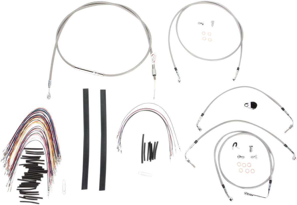 BURLY BRAND Handlebar Cable/Brake Line Kit - Complete - 15" Ape Hanger Handlebars - Stainless Steel B30-1104