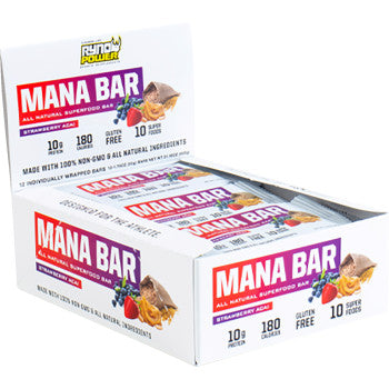 RYNO POWER Mana Protein Bar - Strawberry Acai - 12 Pack with Display Caddy MANACAD-BERRY