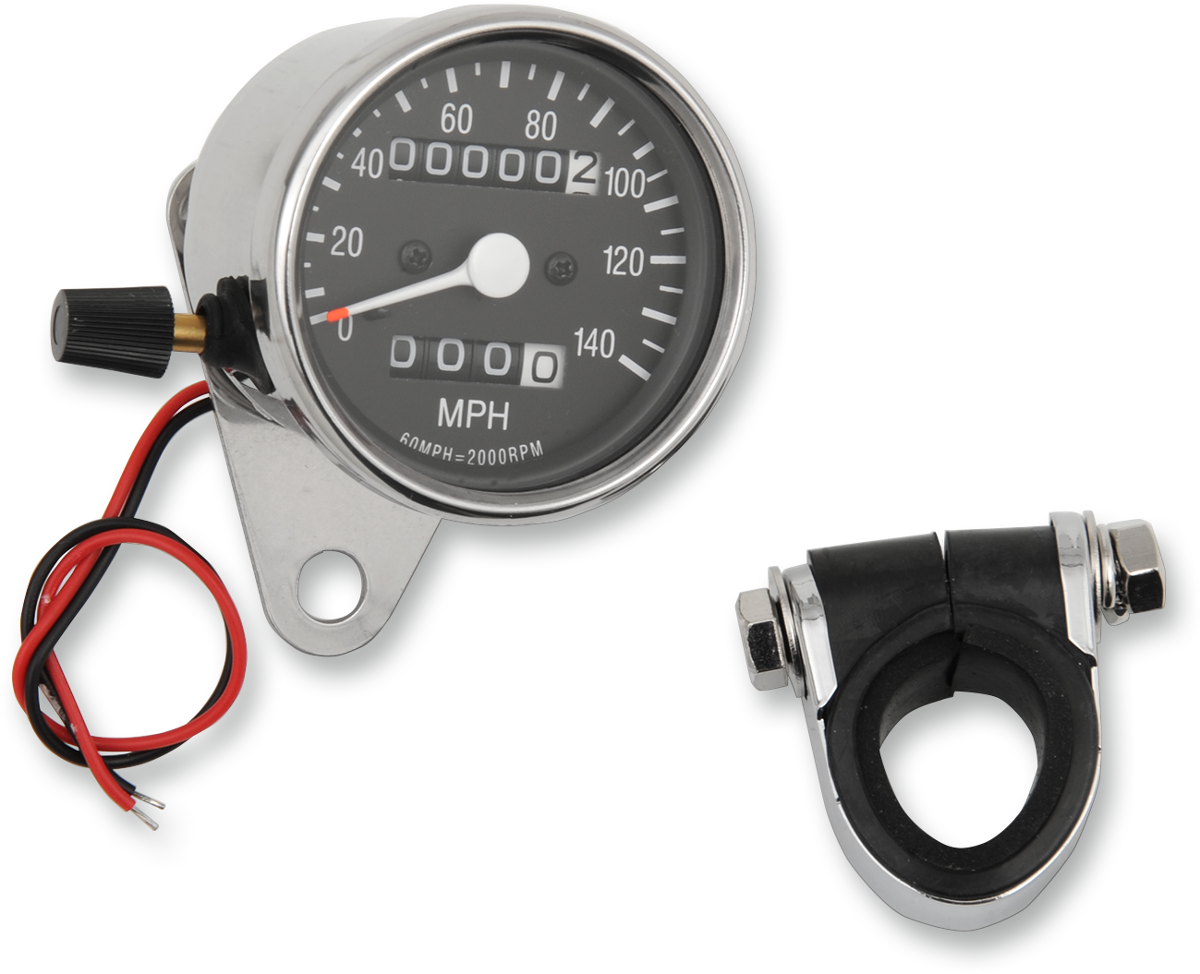 DRAG SPECIALTIES 2.4" MPH Mini LED Mechanical Speedometer/Indicators/Trip - Chrome Housing - Black Face - 2:1 21-6815-BX15