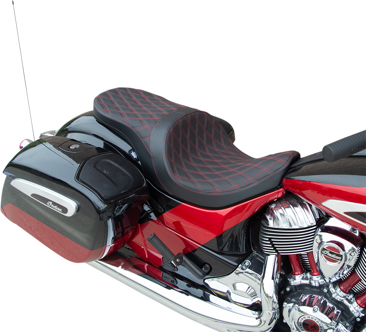 DRAG SPECIALTIES Low Profile Touring Seat - Double Diamond - Red Stitch - Solar Reflective - '14-'22 Indian 0810-2276