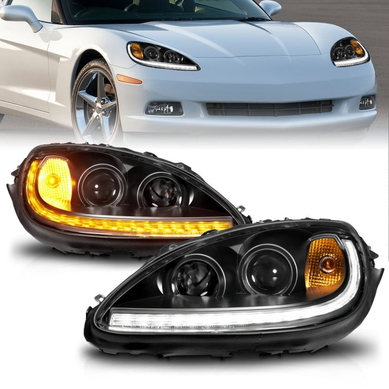 ANZO 05-13 Chevrolet Corvette Projector Headlights w/switchback & Sequential LED - Black Amber 121571