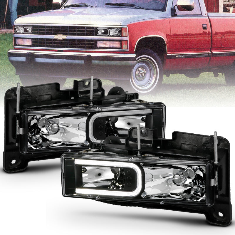 ANZO 1999-2000 Cadillac Escalade Crystal Headlights Light Bar Black Housing (Pair) 111498