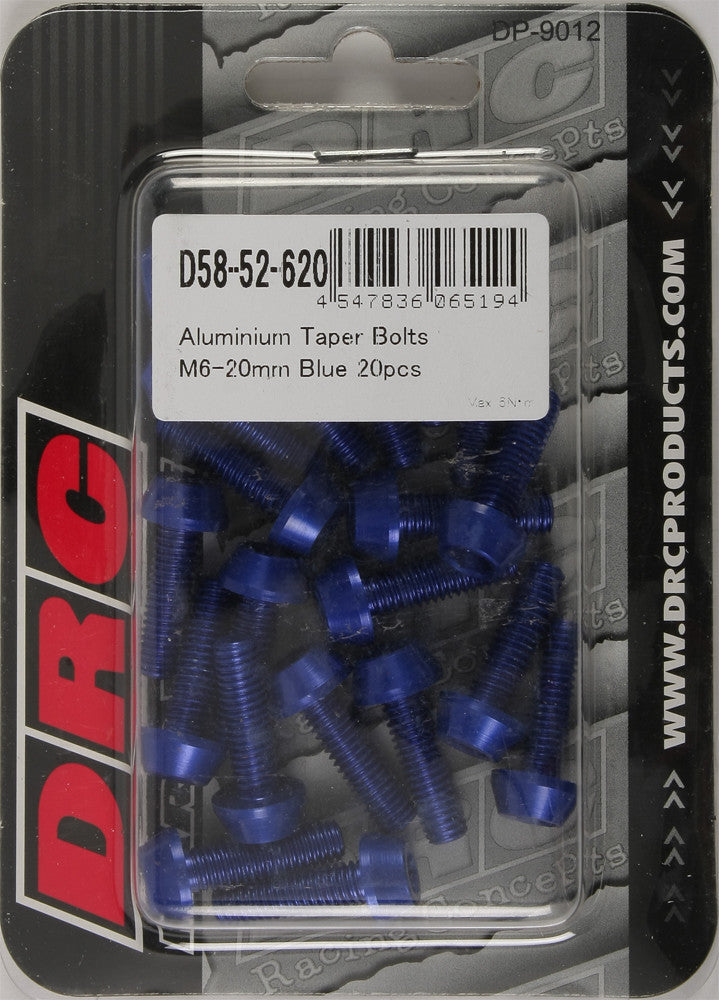 DRC Aluminum Taper Bolts Blue M6x20mm 20/Pk D58-52-620