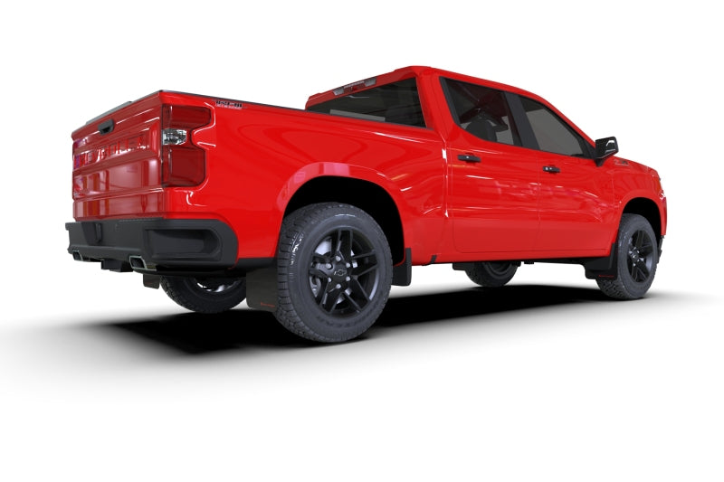 Rally Armor 19-24 Gen 4 Chevy Silverado 1500 Black UR Mud Flap Metallic Red Logo MF121-UR-BLK-RD