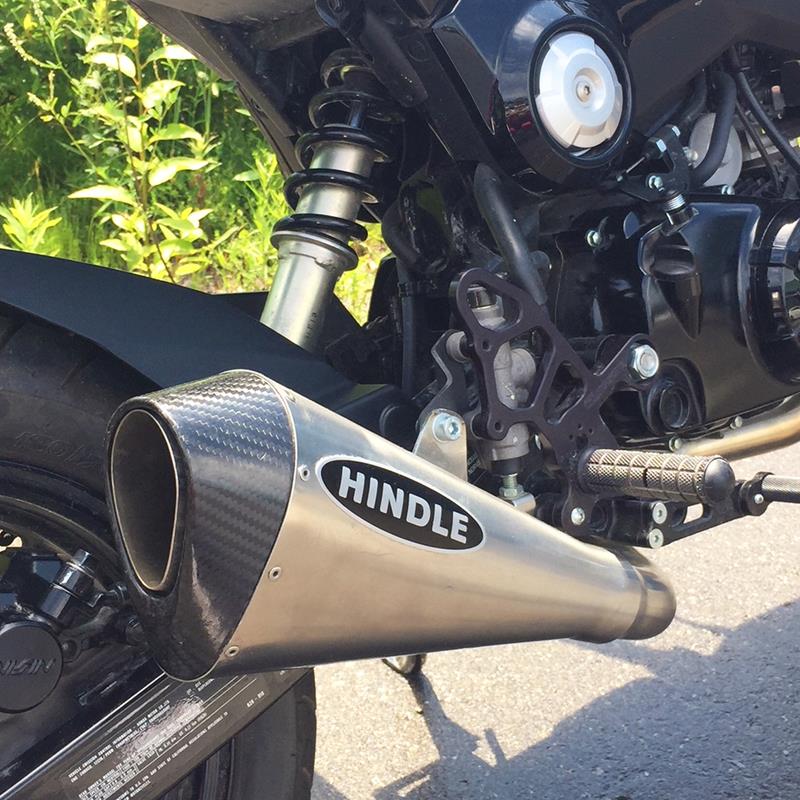 Hindle exhaust grom 2014-2016 evo megaphone system satin ss, w/carbon tip