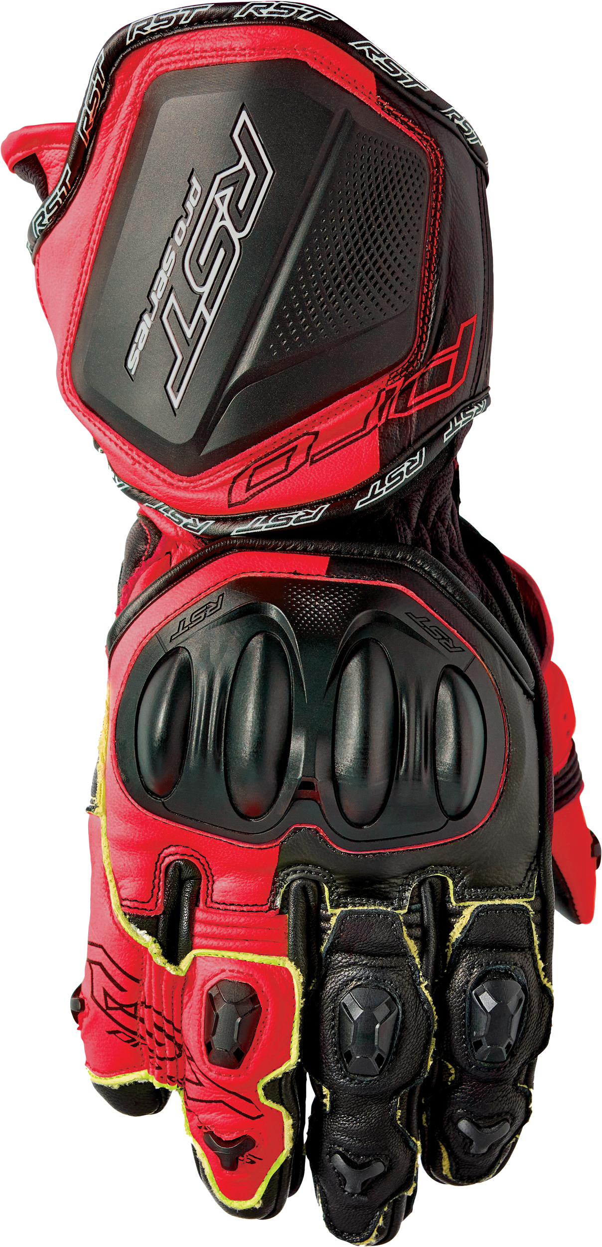RST Pro Series Gp D3o Gloves Black/Flo Red Leather Lg 103715F.RED-10
