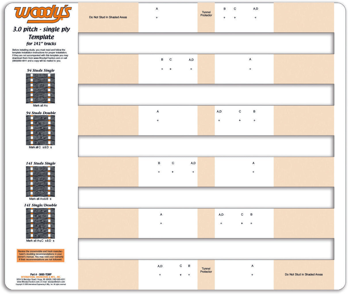 WOODYS Studding Template 3.0" Pitch Single Ply 300S-TEMP