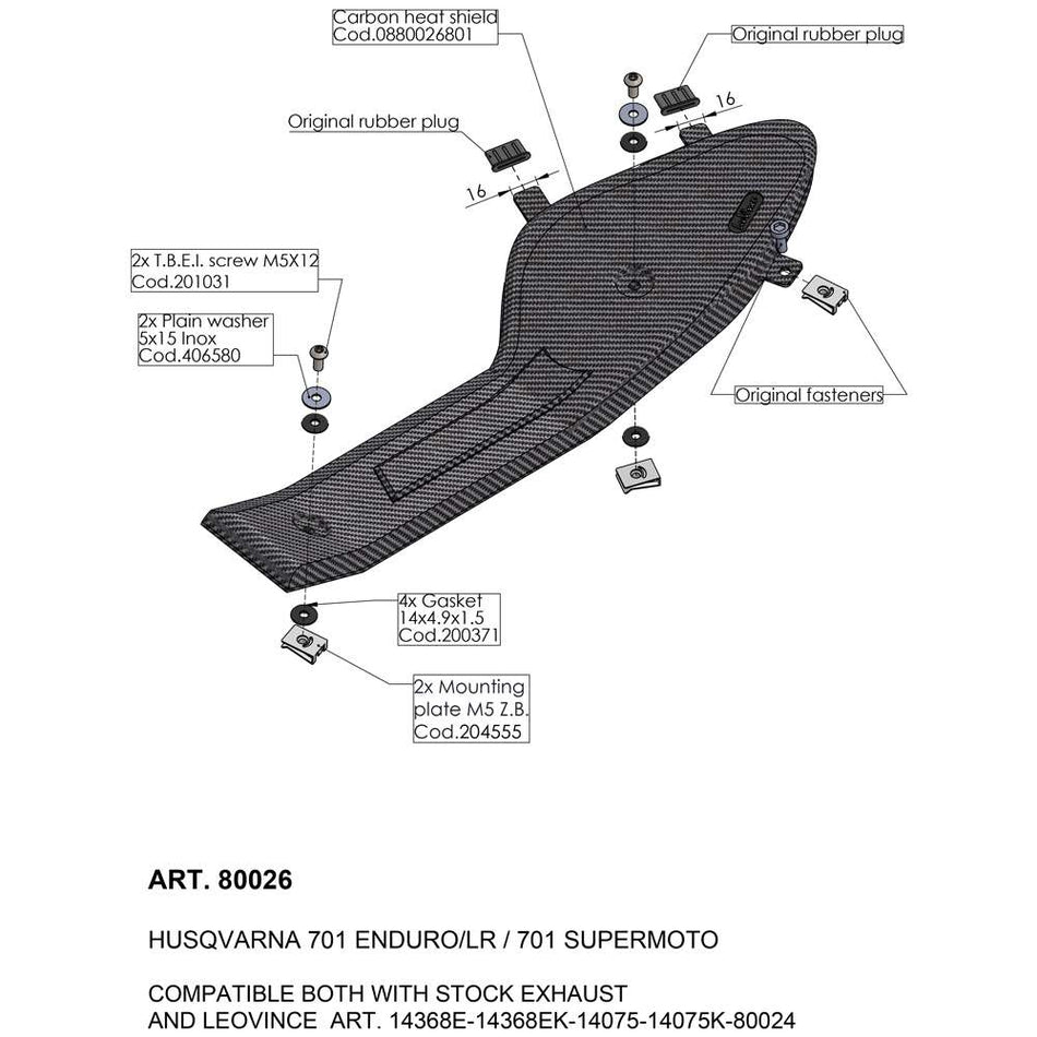 LEOVINCE Heat Shield - Husky - Carbon Fiber 80026
