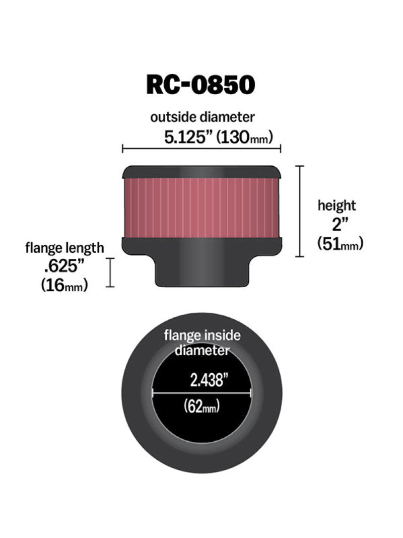 K&N Universal Chrome Filter 2.438in Flange ID x 5.125in OD x 2in H RC-0850