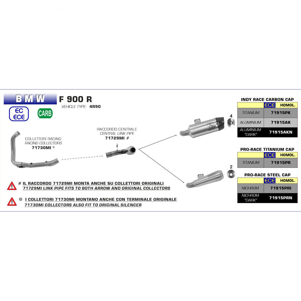 Arrow BMW F 900r/Xr '20 Homologierter Pro-Race-Auspuff aus schwarzem Edelstahl 71915prn