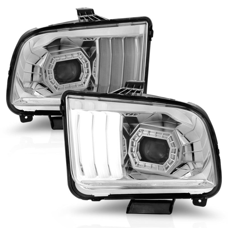 ANZO 05-09 Ford Mustang (w/Factory Halogen HL Only) Projector Headlights w/Light Bar Chrome Housing 121567